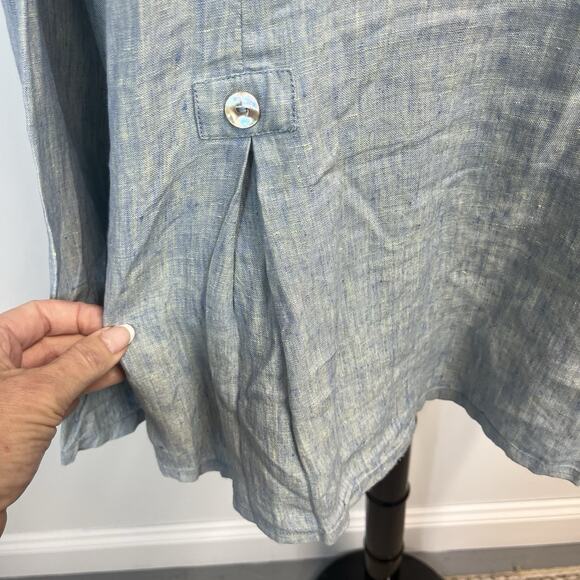 TSD Two Star Dog Blue Green Linen Lagenlook Boho Jacket Blouse Size XL Casual - Picture 8 of 9